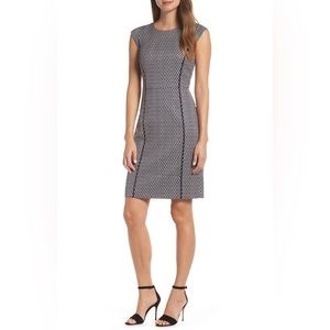 J. Crew Cap Sleeve Matelasse Shift Dress‎ In Navy Multi Size 6